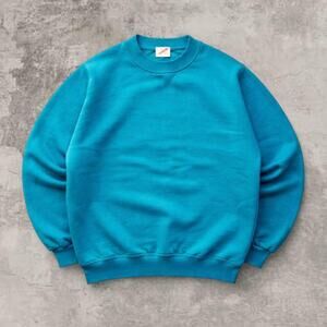 Jerzees Teal Crewneck 1990s USA Made Blank Sweatshirt Boxy M Blue Layering Wear